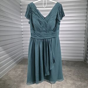 14 Azazie Iliana Pine Chiffon Dress